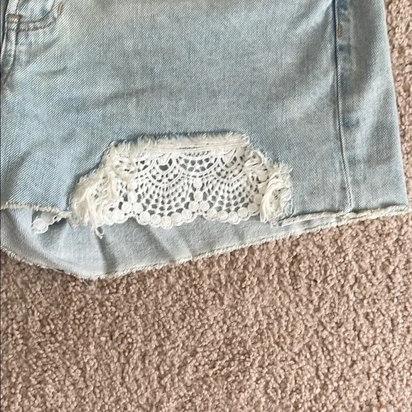 American eagle Light Blue Distressed Denim Shorts with lace - Picture 2 of 11